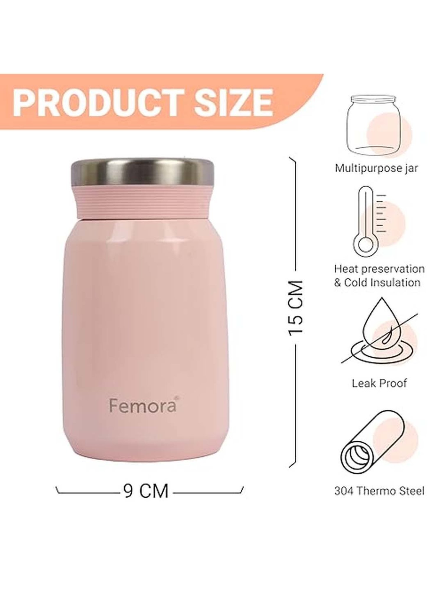 Femora Pink Stainless Steel Vacuum Insulated Soup Flask (0.5 L)