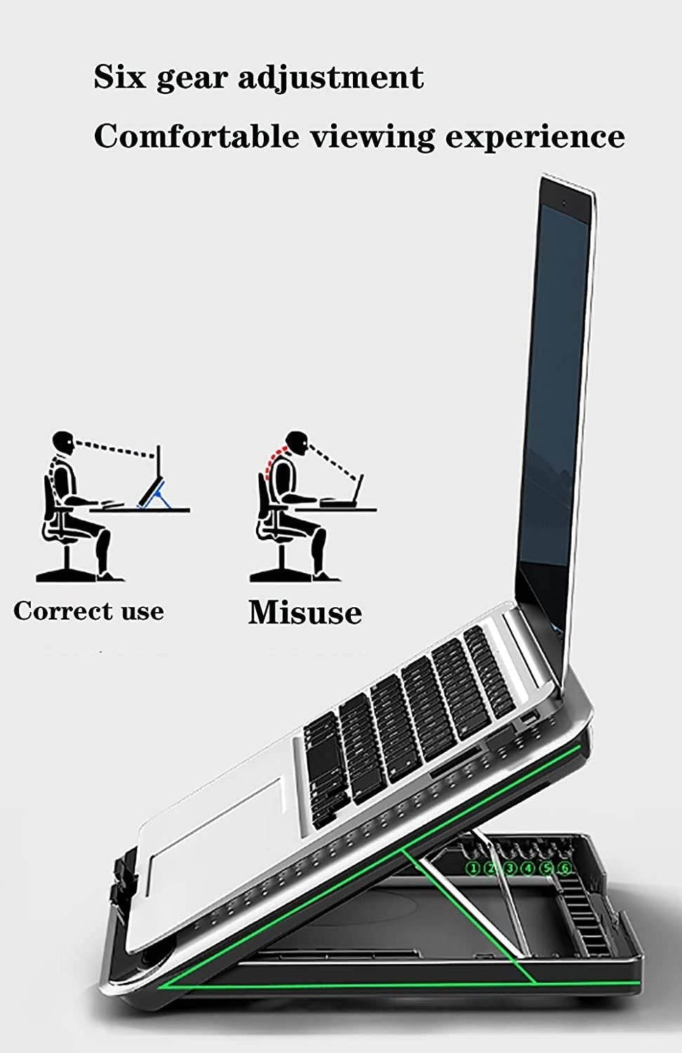 RGB Laptop Cooling Pad with 6 Quiet LED Fans 5 Heights Adjustable and Phone Stand, Dual USB Ports Gaming Laptop Cooler for 11"-18" Gaming Laptops (Blue)