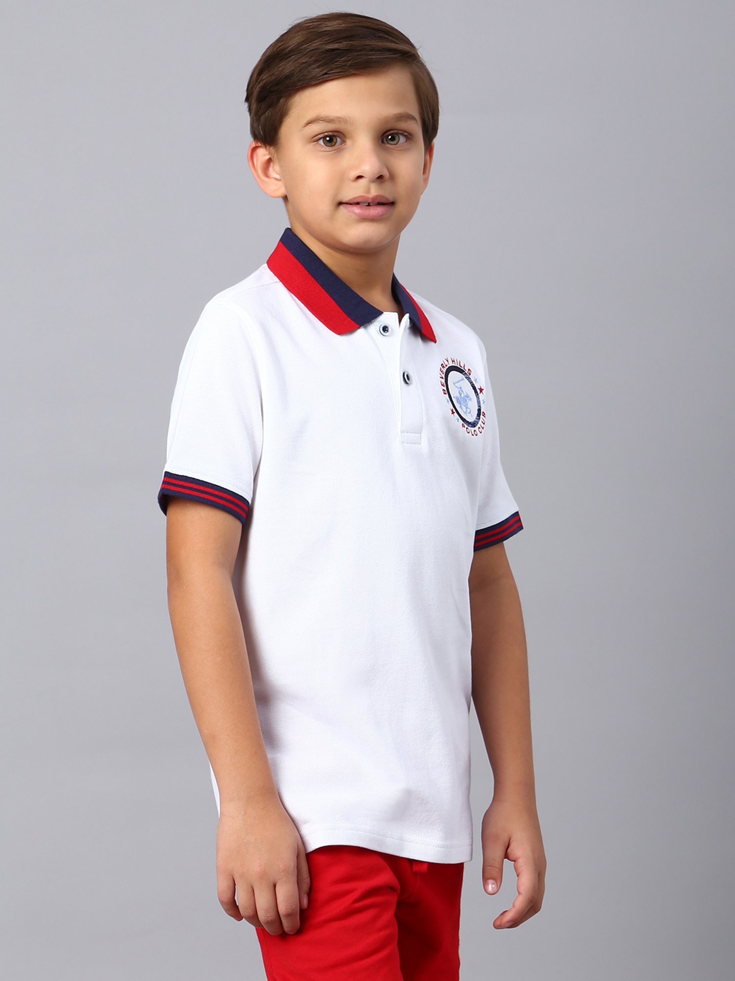 Beverly Hills Polo Club Kids White Solid Polo T-Shirt