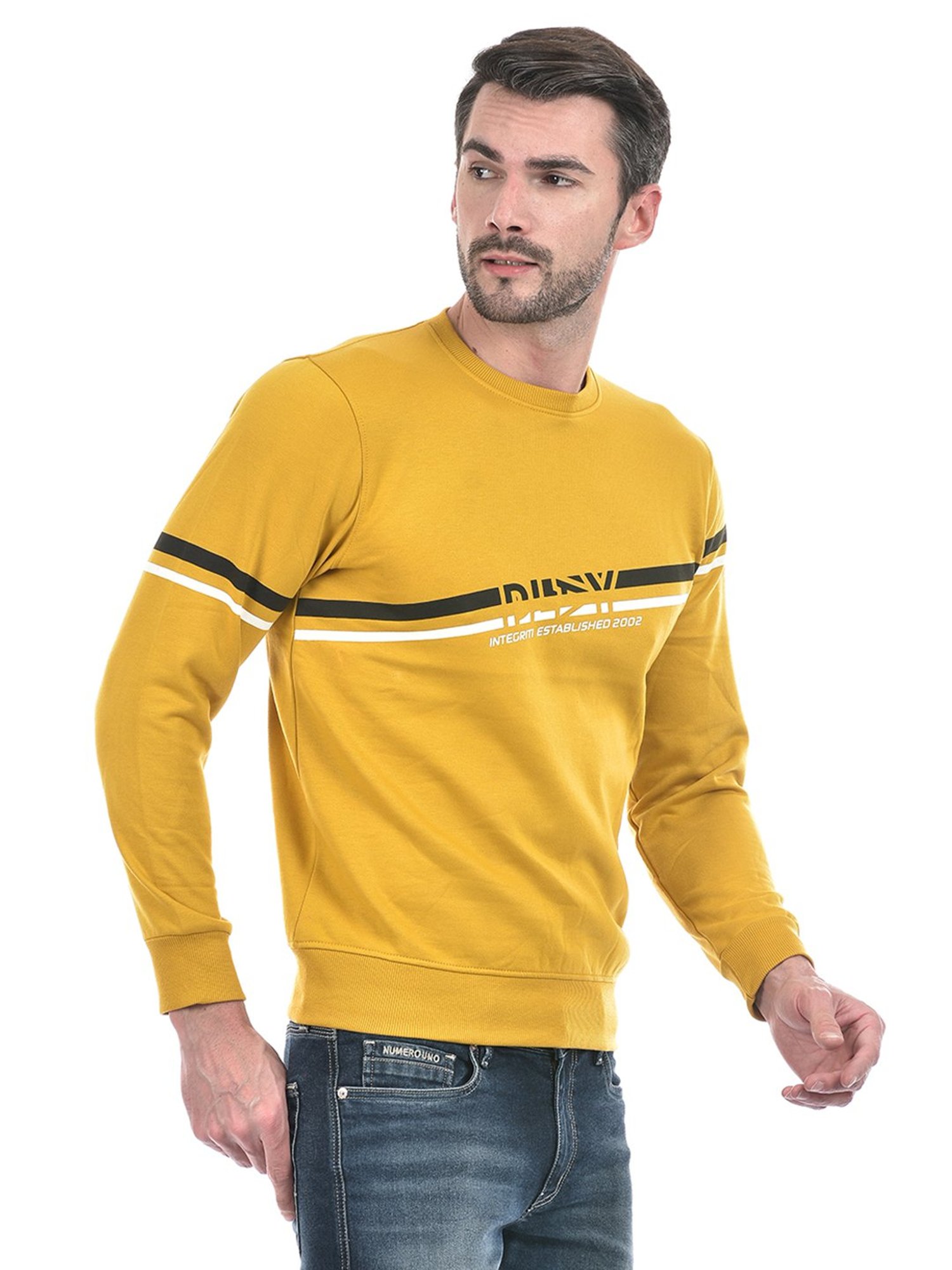 Integriti Mustard Regular Fit Striped Sweatshirt