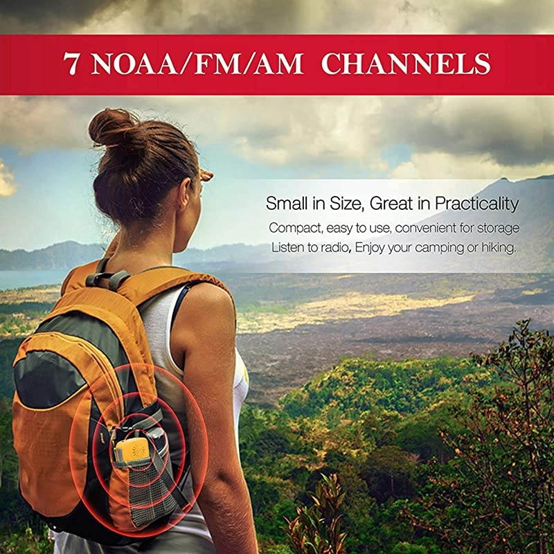 NOAA Weather Hand Crank Emergency AM/FM Radio Solar Charge with Survival Flashlight SOS Alarm Cell Phone Charger 2000mAh USB Power Bank Battery Portable Mini Design for Hiking&ndash;Orange