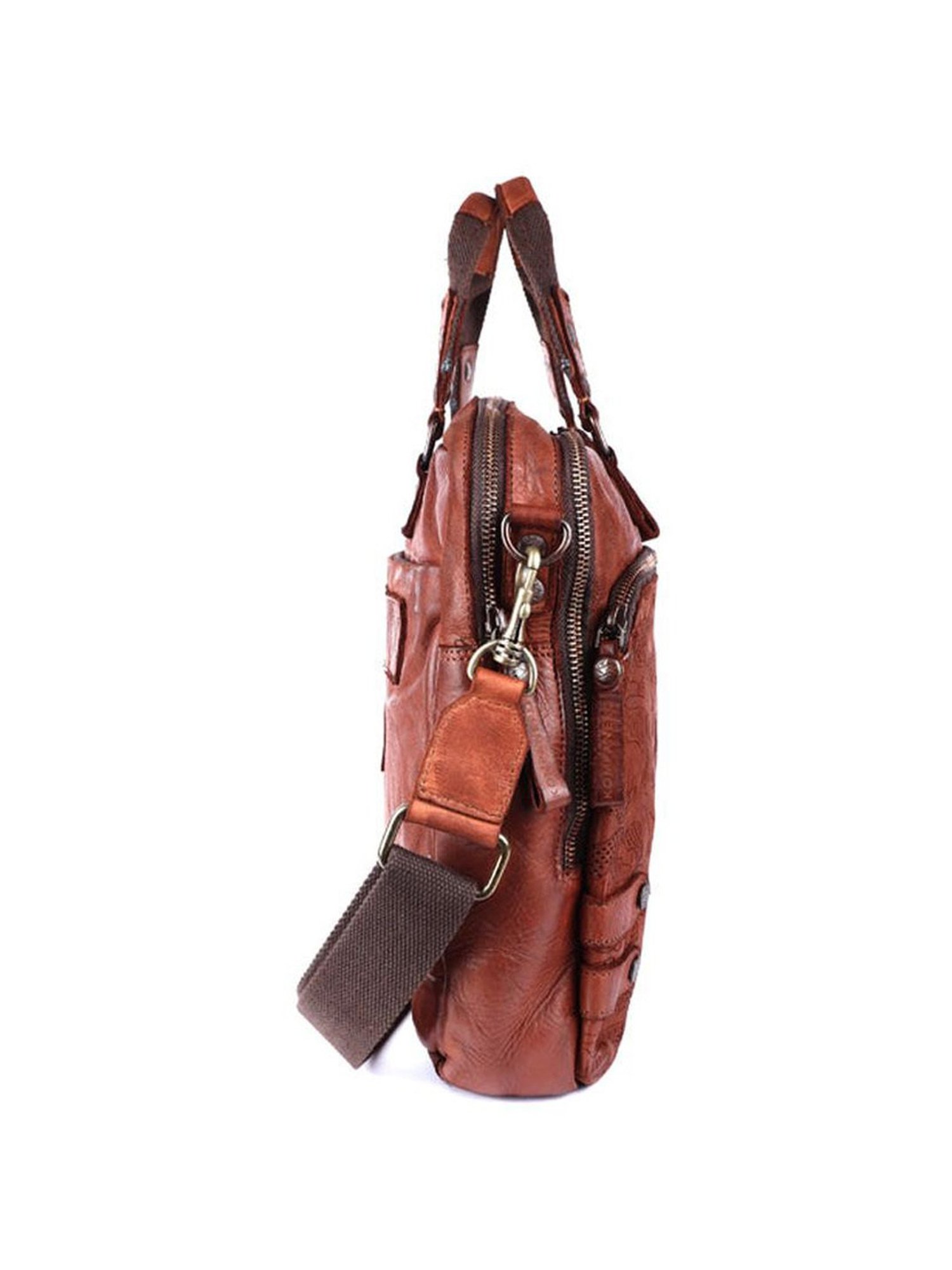 KOMPANERO Garrison Cognac Leather Solid Messenger Bag