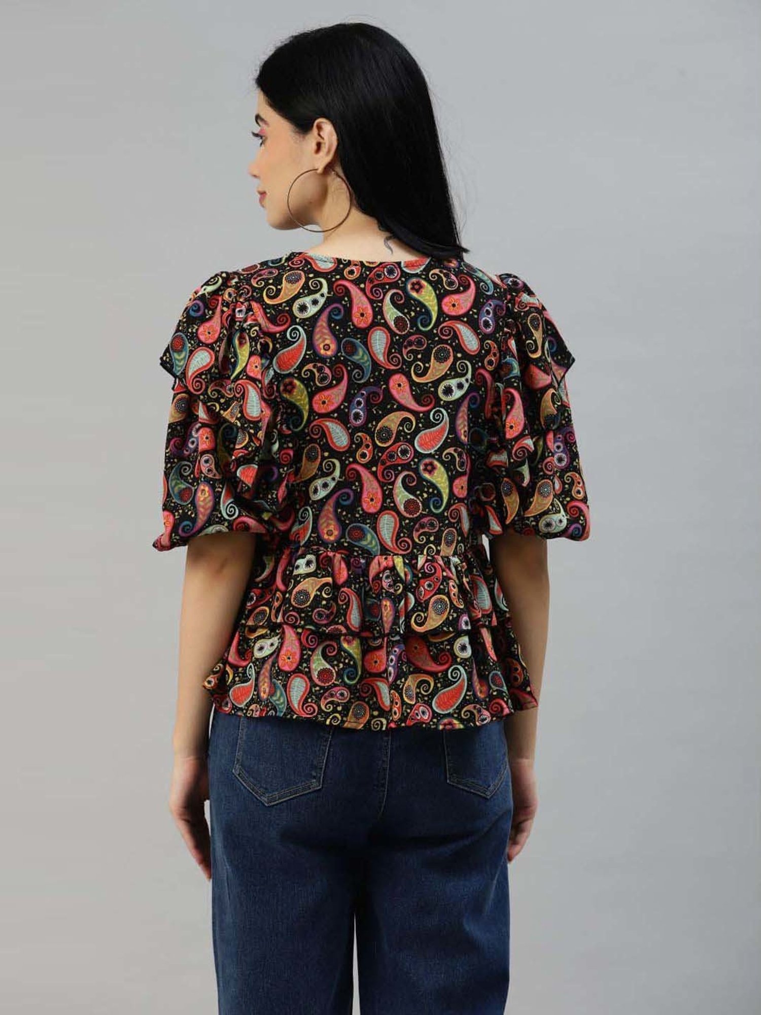 Melon by PlusS Black Paisley Print Top
