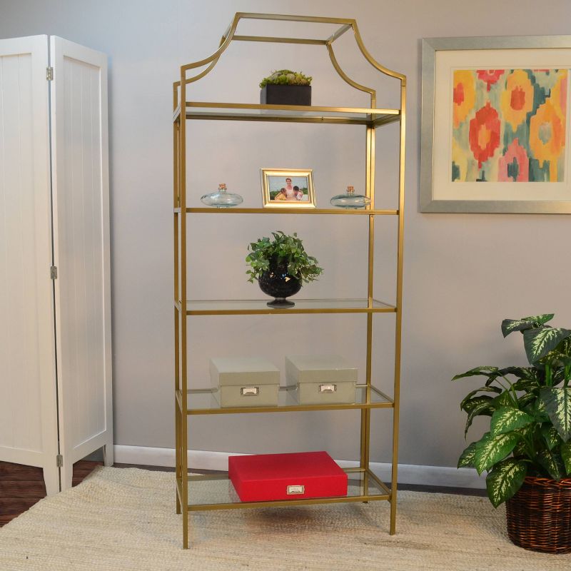 70.625" Palmer 5 Tier Glass Shelf Bookcase Gold - Carolina Chair & Table