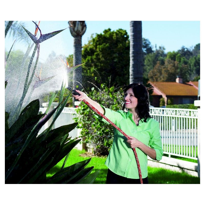 50' HydroHose Compact Garden Hose And Nozzle - Red Floral - Saint Tropez