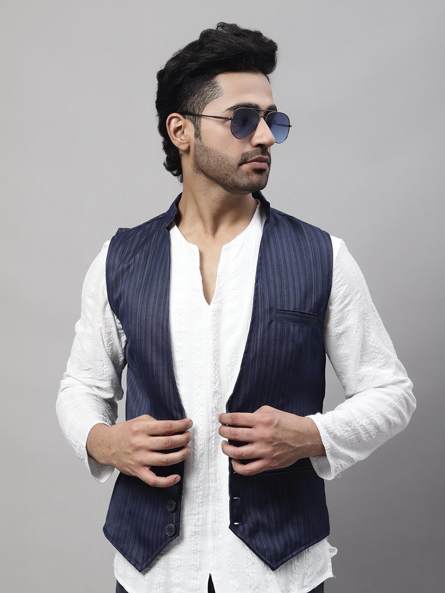 Even Blue Regular Fit Striped Waistcoat