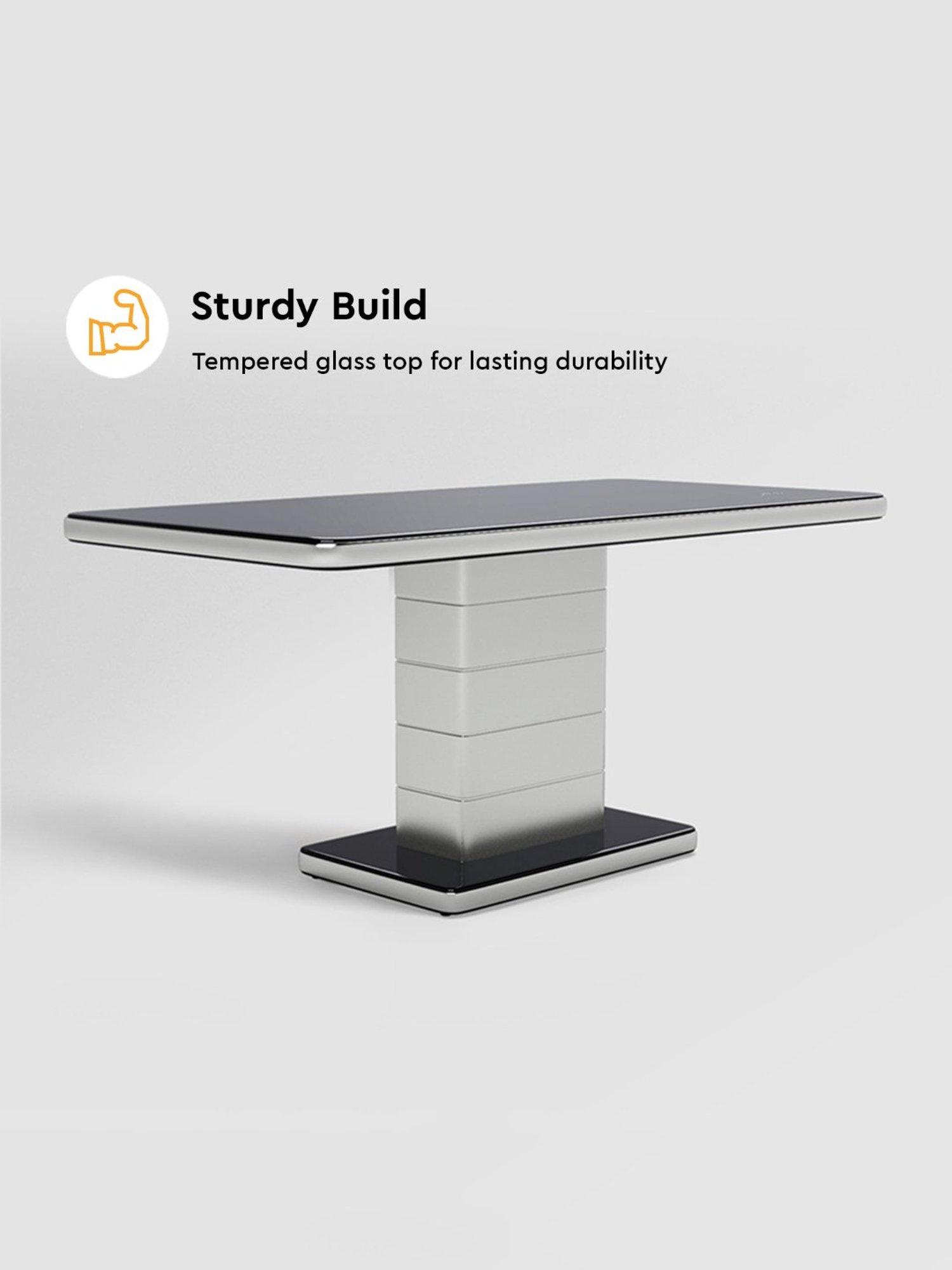 Godrej Interio Neo Apple Grey Tempered Glass 6 Seater Rectangular Dining Table Set