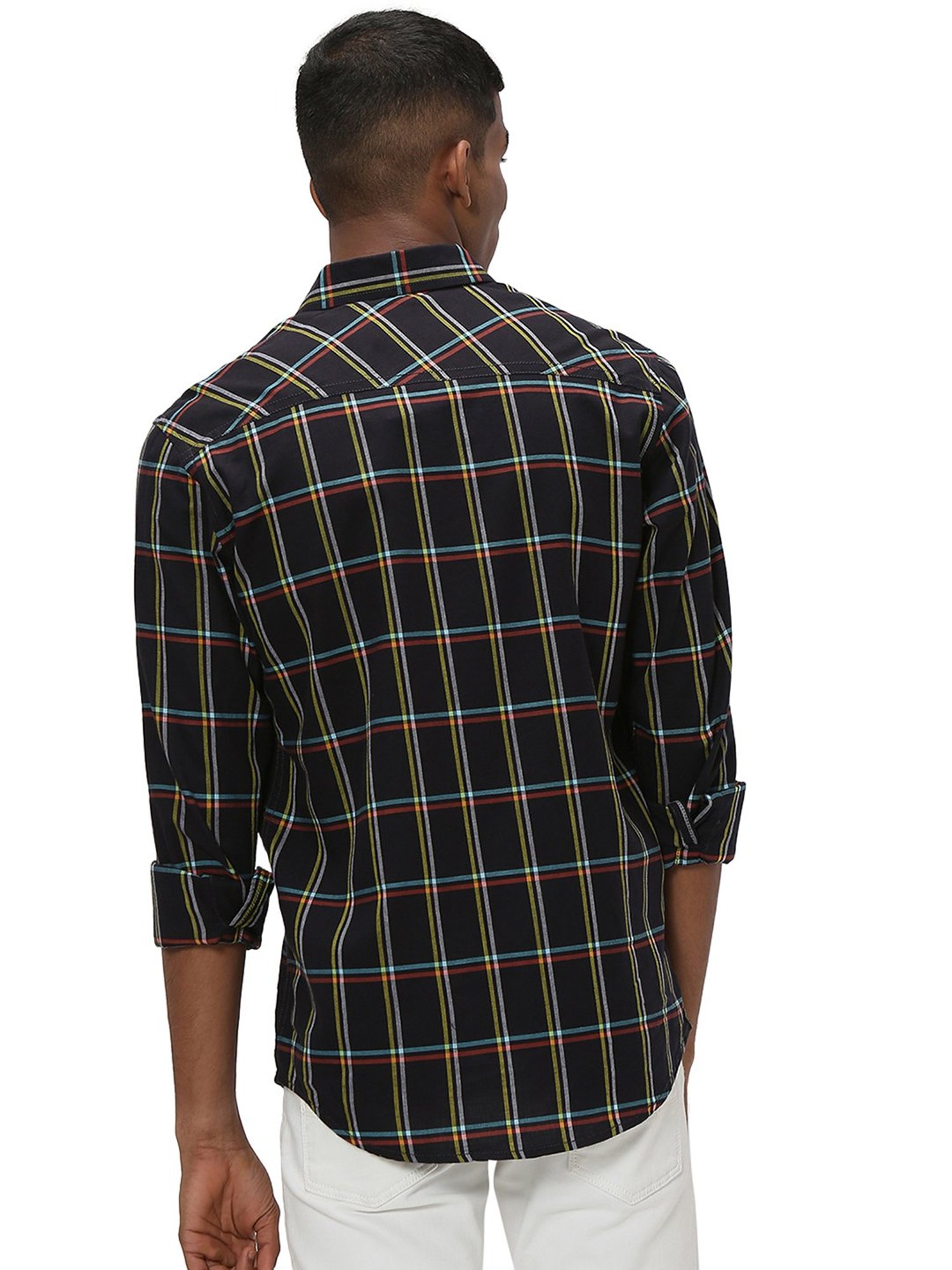 Mufti Black Slim Fit Check Cotton Shirt