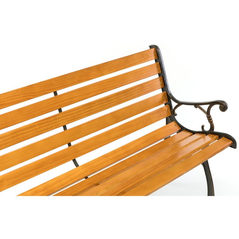 Gardenised Wooden Outdoor Park Patio Garden Yard Bench with Designed Steel Armrest and Legs