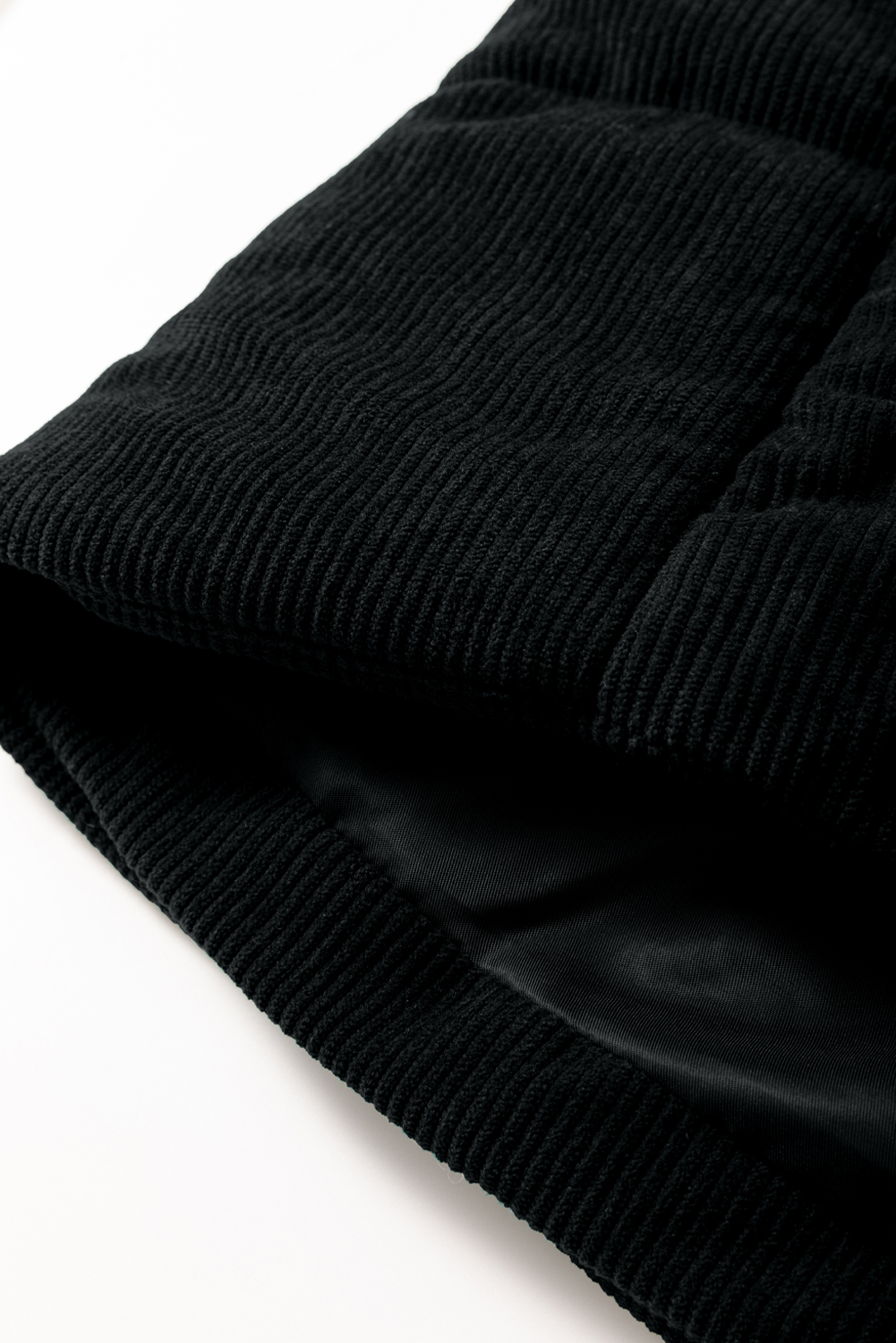 Black Solid Color Corduroy Puffer Vest Coat