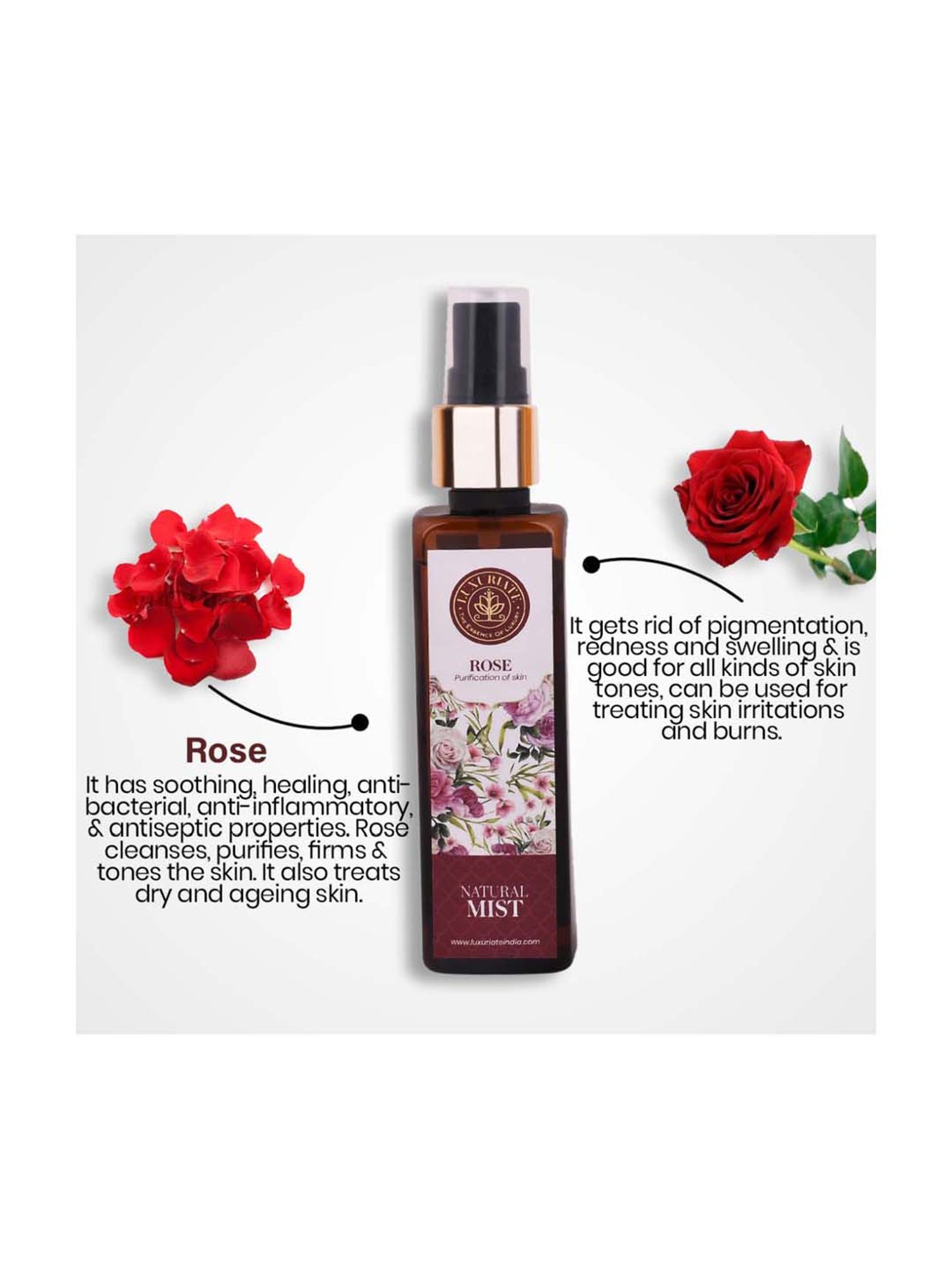 Luxuriate Pure and Natural Skin or Face Rose Mist Spray - 100 ml