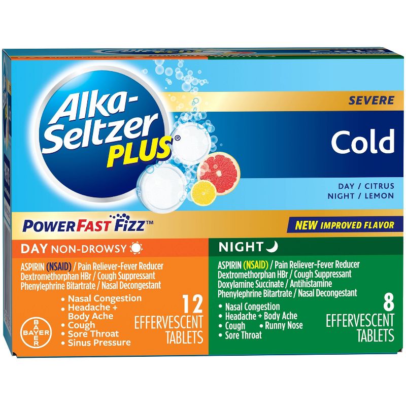 Alka-Seltzer Plus NSAID Cold Day/Night Pack PowerFast Fizz Tablets - Citrus Lemon - 20ct