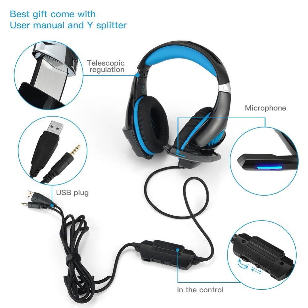 Gaming Headset for Xbox One PS4 PC Stereo Surround Sound Noise Cancelling Over Ear Headphone with Mic LED Light