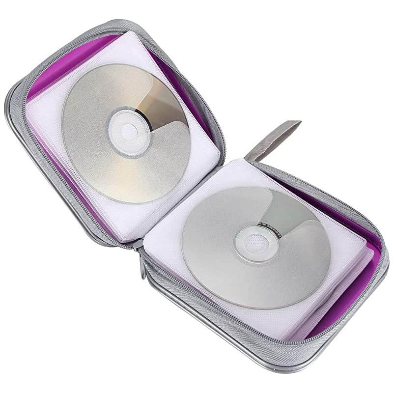 CD Case, 40 Capacity CD DVD Heavy Duty Wallet Storage Organizer Holder VCD Binder Bag Album Booklet (A-Purple)