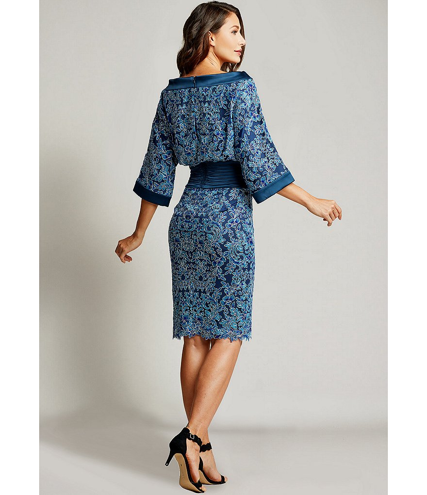 Marina Sequin Lace Round Neck 3/4 Sleeve Sheath Dress