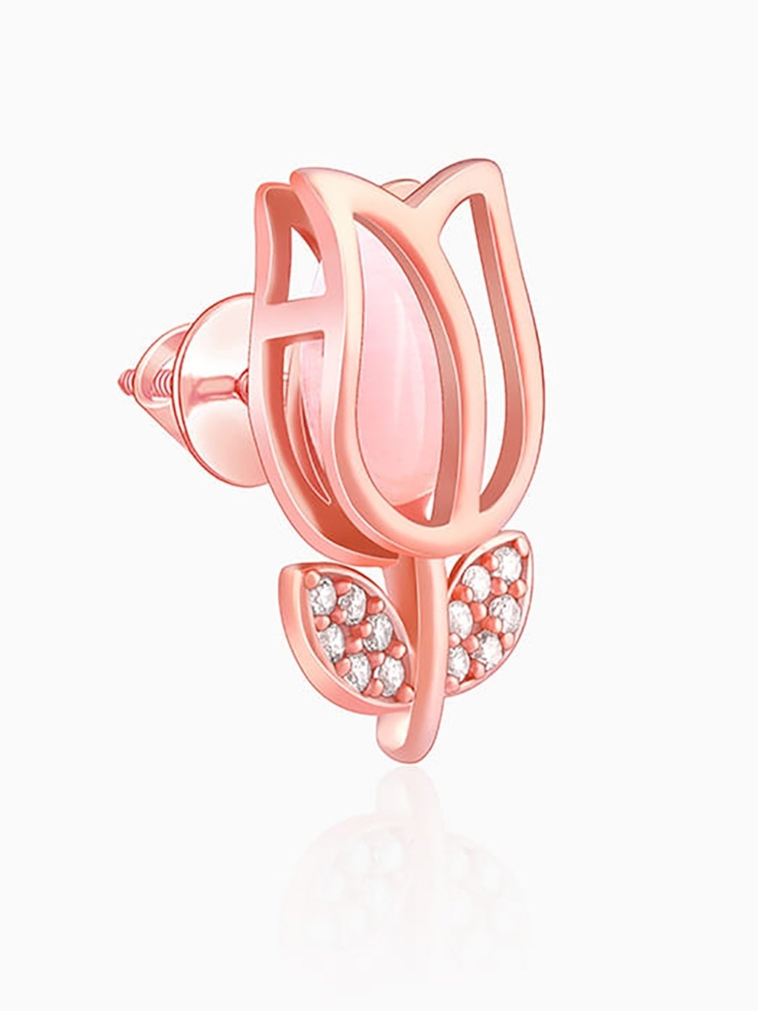 GIVA 92.5 Sterling Silver Rose Gold Pink Quartz Flower Stud Earrings