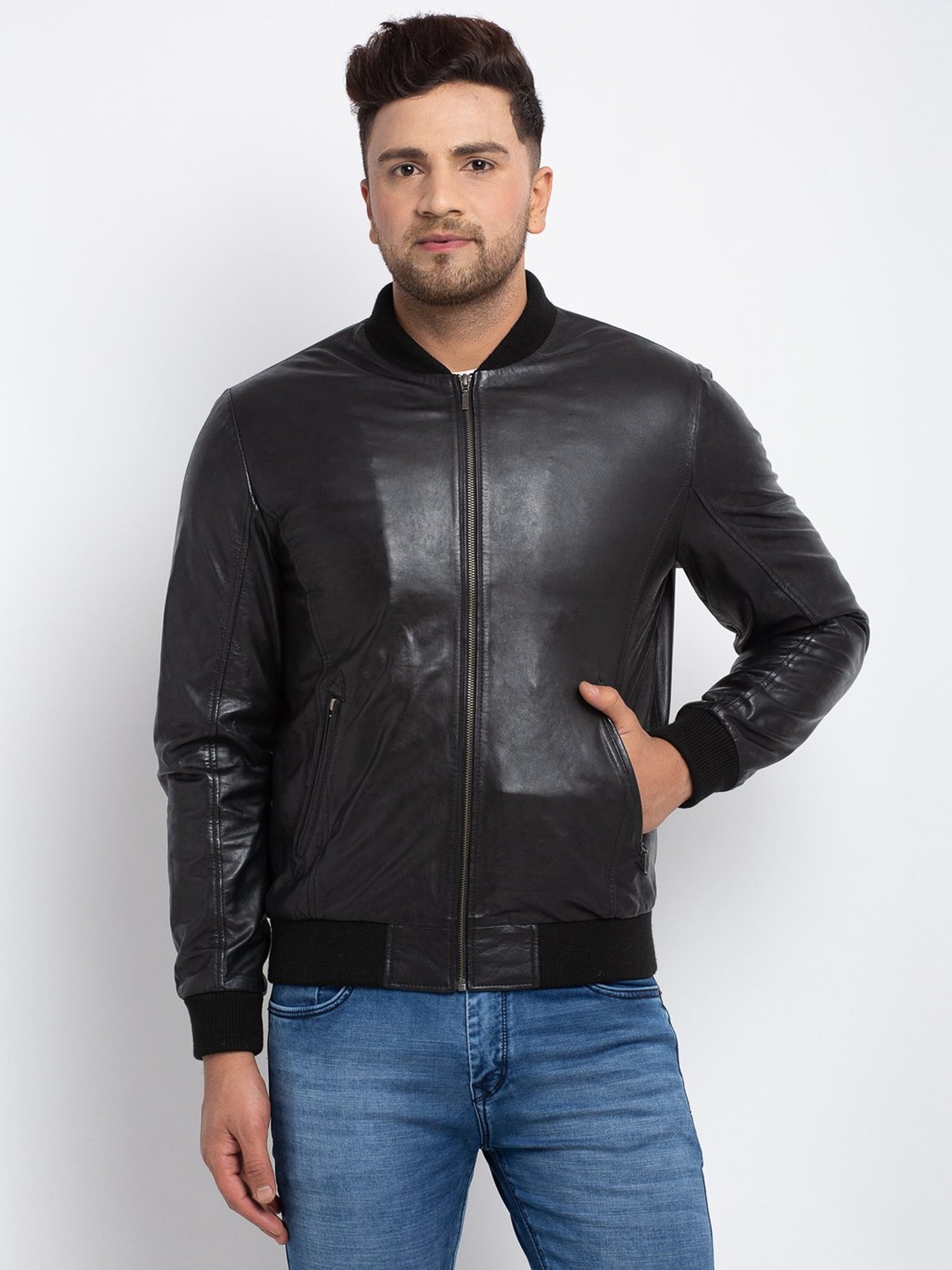 Teakwood Leathers Black Mandarin Collar Leather Jacket
