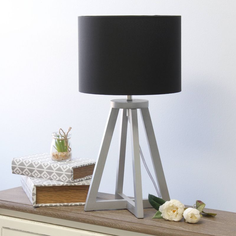 Wood Interlocked Triangular Table Lamp with Fabric Shade Black - Simple Designs