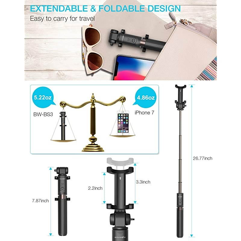 Selfie Stick Tripod  Extendable Bluetooth Selfie Stick with Wireless Remote and Tripod Stand Compatible for iPhone 1111 ProXSXRX8P7P Galaxy S10S9S8 and More