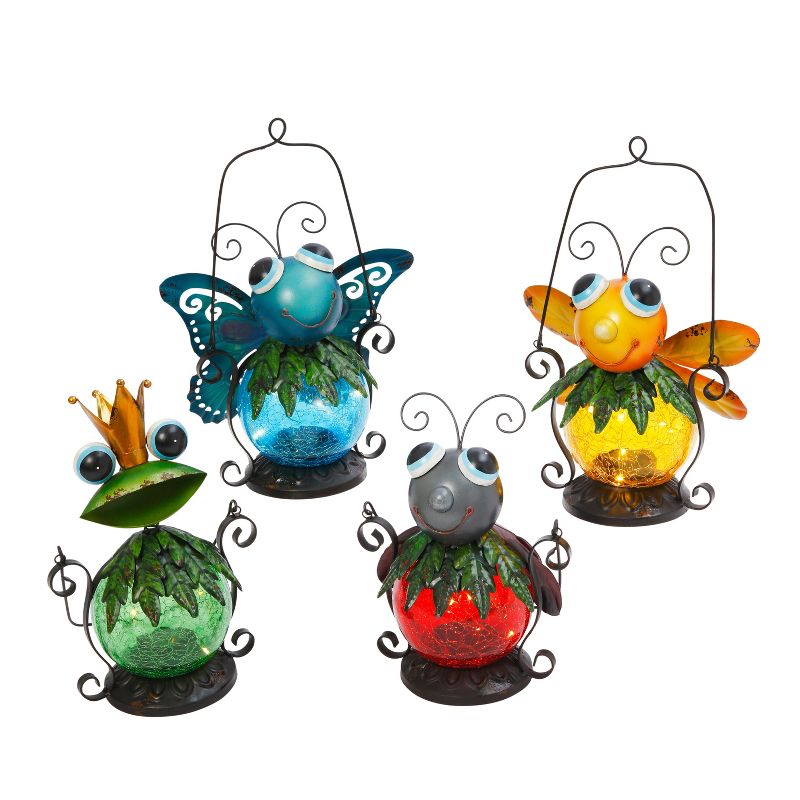 Gerson International Assorted 13-inch High Metal and Glass Solar Garden Critter Lanterns, Set of 4