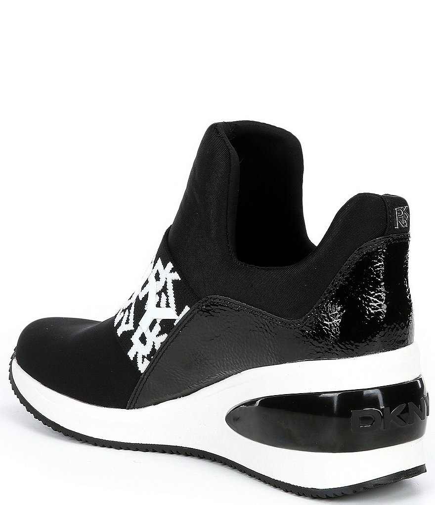 DKNY Borg Logo Print Strap Slip-On Wedge Sneakers