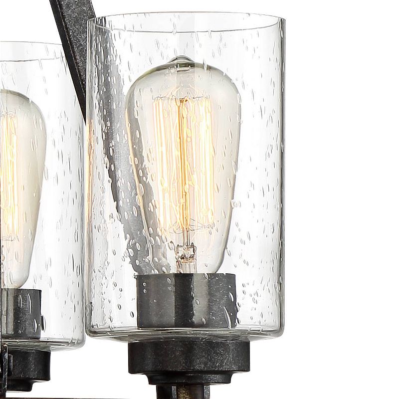 Franklin Iron Works Industrial Ceiling Light Semi Flush Mount Fixture Iron Gray 12" Wide 3-Light Faux Wood Seeded Glass Bedroom