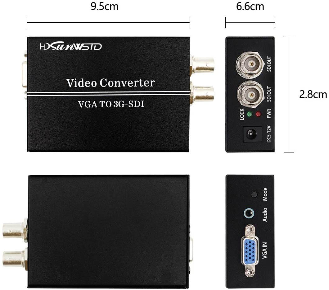 1 Port Vga to 2 Ports Sdi (SD-SDI/HD-SDI/3G-SDI) Audio Converter for SDI Broadcast Room, No-Linear Editing Field, CCTV Security