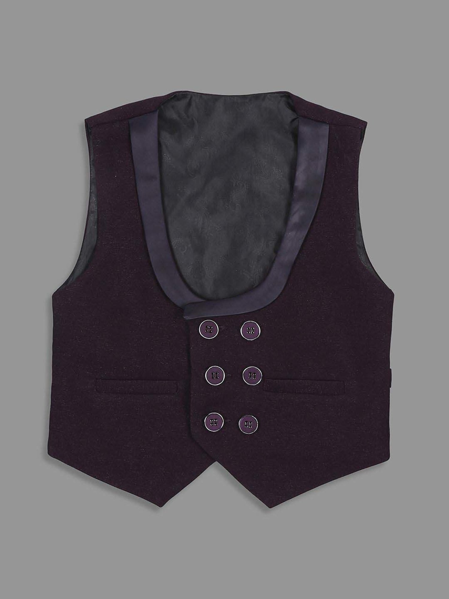 Kids Island Boys Purple Self Full Sleeves Suit Set