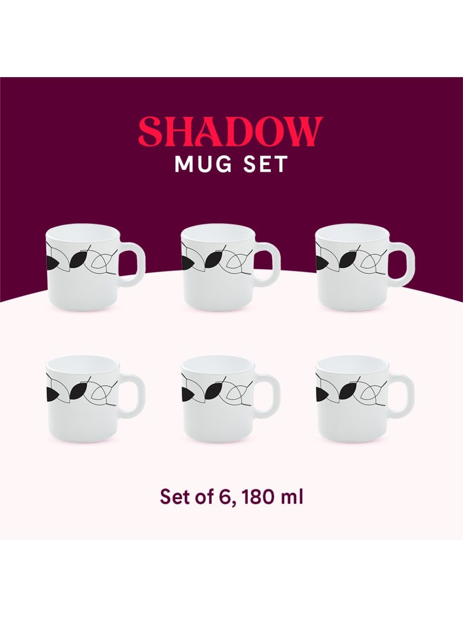 Larah by Borosil White Ceramic Tea & Coffee Mug - Set fo 6 180ml