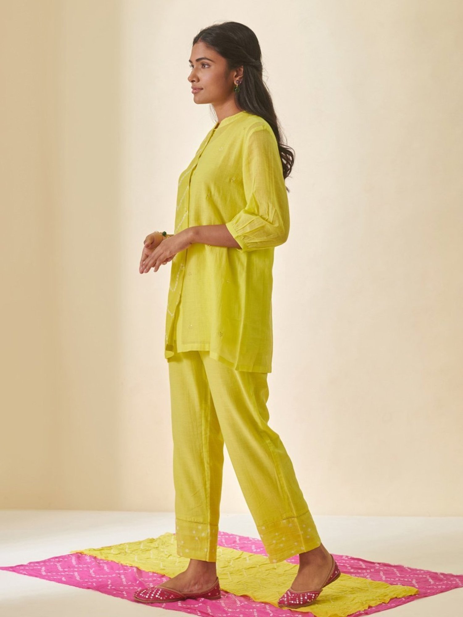 Artagai Midnight Navy Elevated Basics Co-Ord Set With Notch Collar Top And Straight Pants