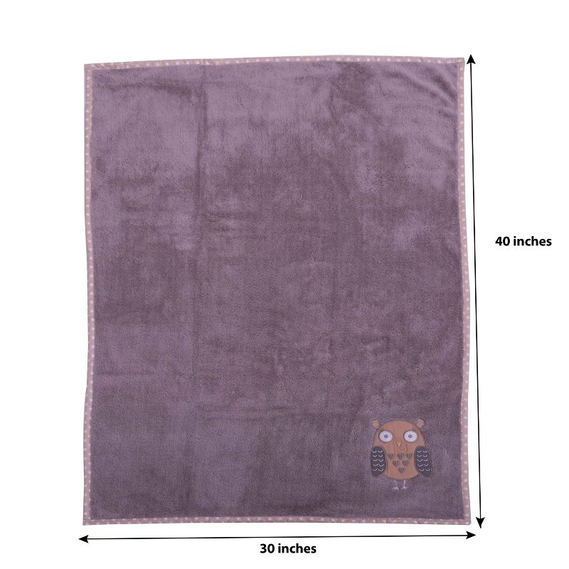 Bacati - Owls Grey with Grey Border Embroidered Baby Plush Blanket