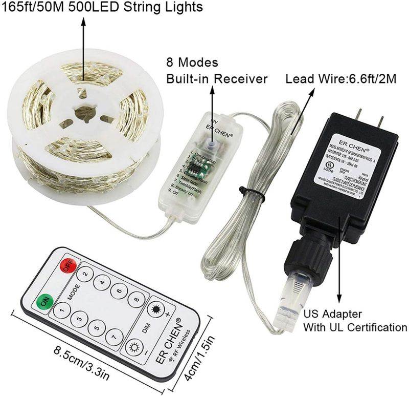 ER CHEN 165ft Led String Lights, 500 Led Fairy Starry Lights on 50M Silvery Copper Wire String Lights for Christmas (Pink)