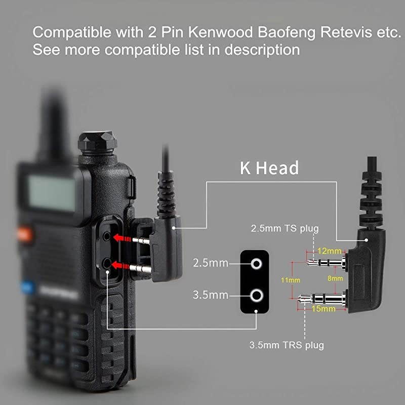 Walkie Talkie Earpiece Headset, 2 Pin 2.5mm/3.5mm G Shape Two Way Radio Headset with PTT Mic, Compatible with UV5R 888S UV-82HP BF-F8HP Kenwood Retevis H-777 RT21 RT22, 10 Pack