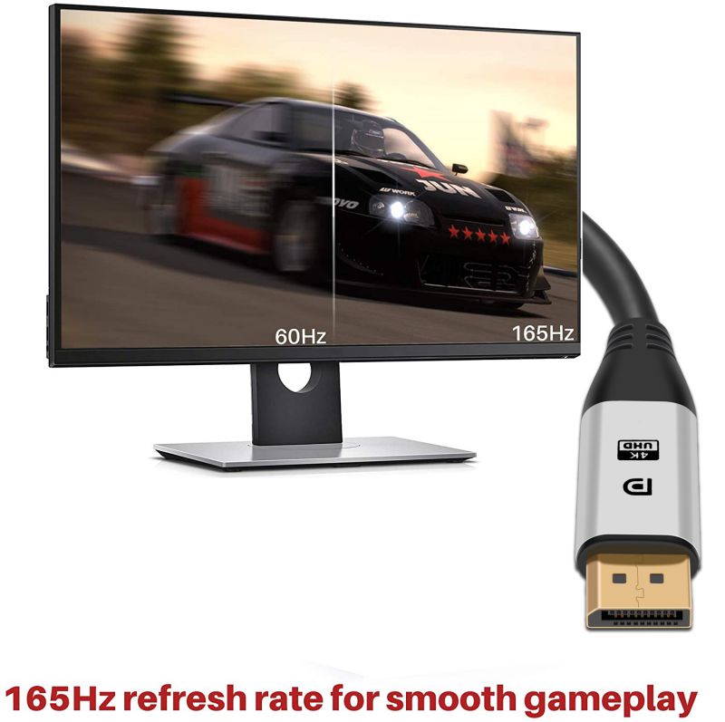 DisplayPort Cable 1.4, DP Cable 6.6ft/2M, [4K@60Hz, 2K@144Hz, 2K@165Hz], Nylon Braided High Speed DisplayPort 1.2 Cable, Compatible for Gaming Monitor, TV, PC, Laptop and More