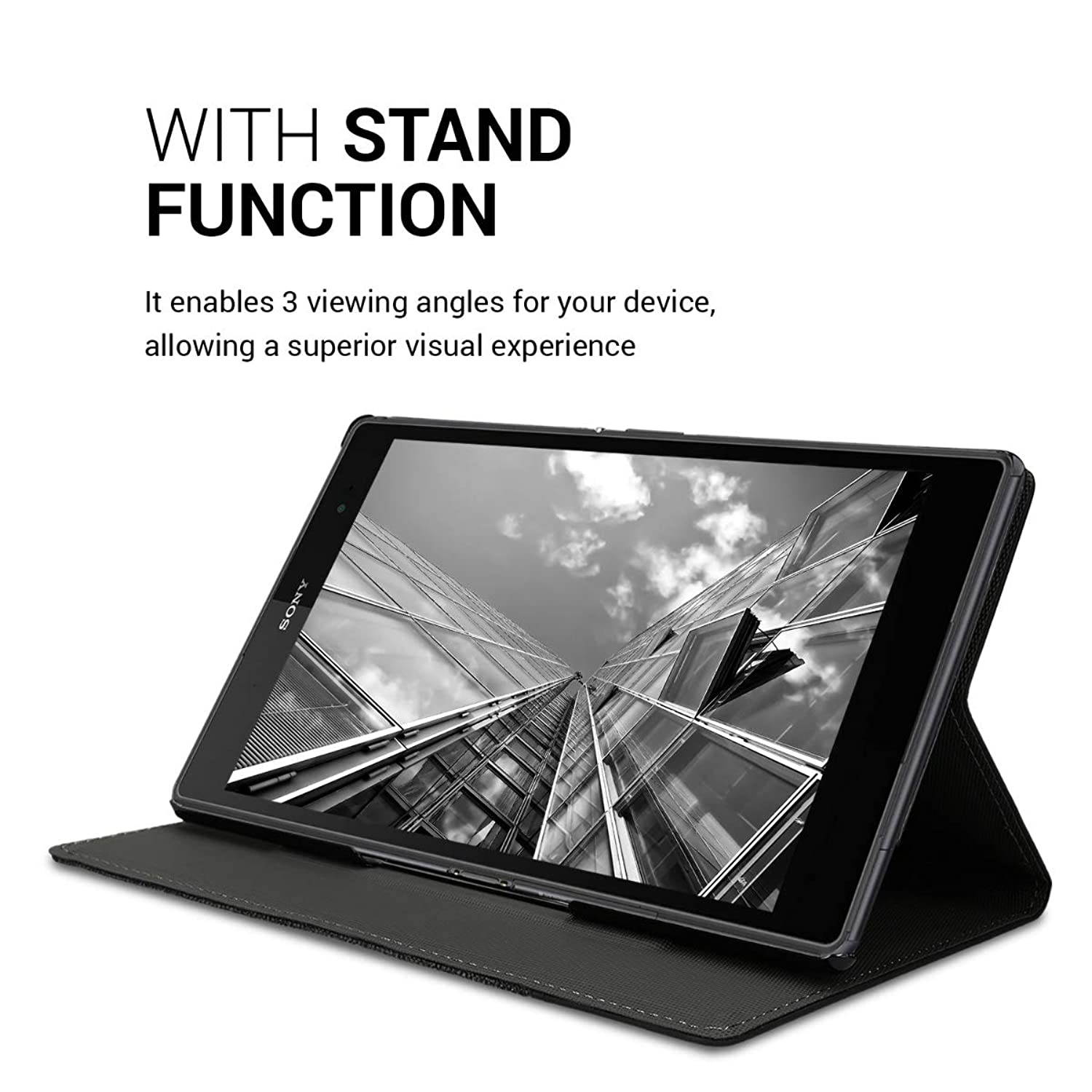 kwmobile Case Compatible with Sony Xperia Tablet Z3 Compact - PU Leather and Canvas Cover with Stand Feature - Anthracite/Black