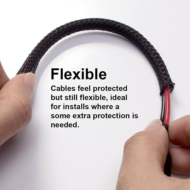 100 Feet 12 inch Flexible Expandable Braided Cable Sleeve Wire Loom Sleeving and Organizer Protector for TV Audio PC Cords from Pets Chewing by  Black