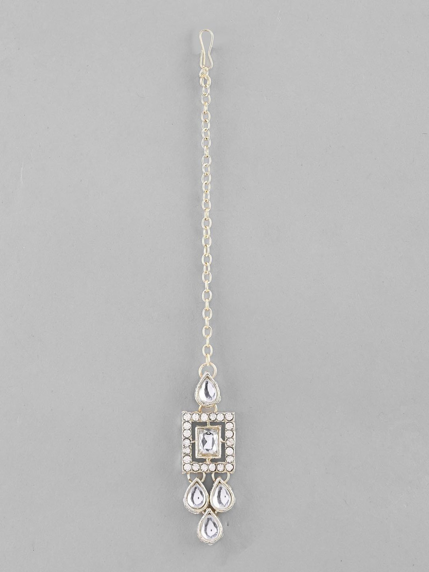 VOJ Silver Plated Stone Studded Designer Necklace with Earrings and Mangtikka for Women