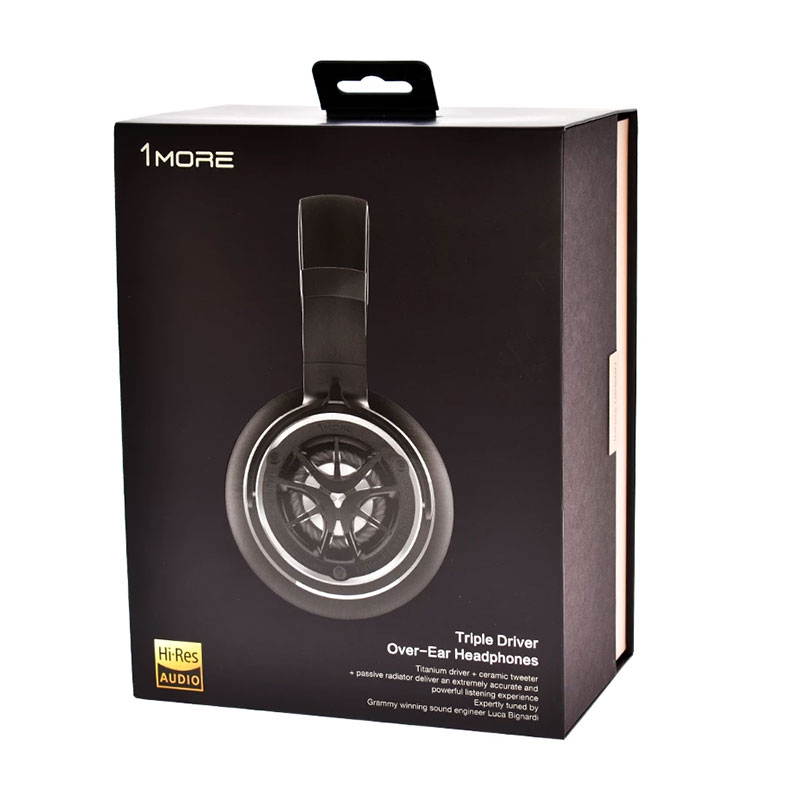 1MORE Triple Driver Over-Ear Headphones Comfortable Foldable Earphones with Hi-Res Hi-Fi Sound, Bass Driven, Tangle-Free Detachable Cable for Smartphones/Android/PC/Tablet - Gold/Titanium