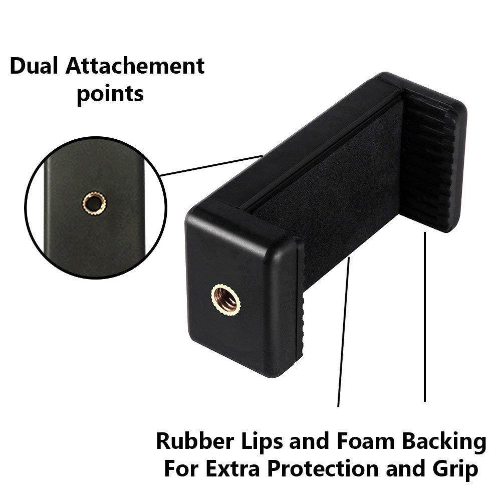 FrenzyDeals Mini Tripod for Compact, DSLR cameras & Smartphones + Phone Holder mount for iPhone Xs Xr Max 8 Plus 8 7 7+ 6S Plus 6S, 6 Plus 6 Samsung S8 S8+ S7 Edge + Note 8 and more + Microfiber Cloth