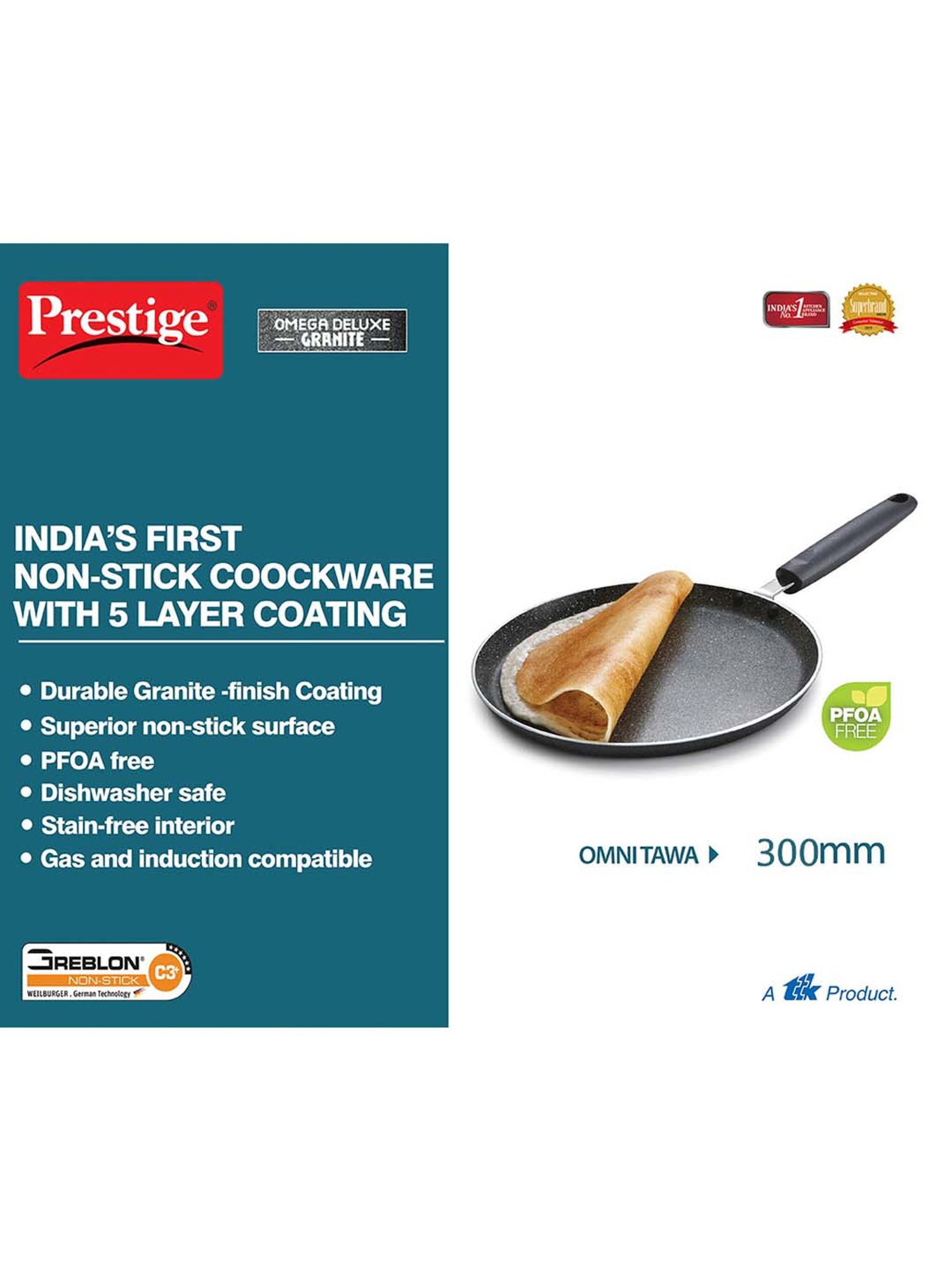 Prestige Omega Black Deluxe Granite Omni 300 mm Tawa - Set of 1