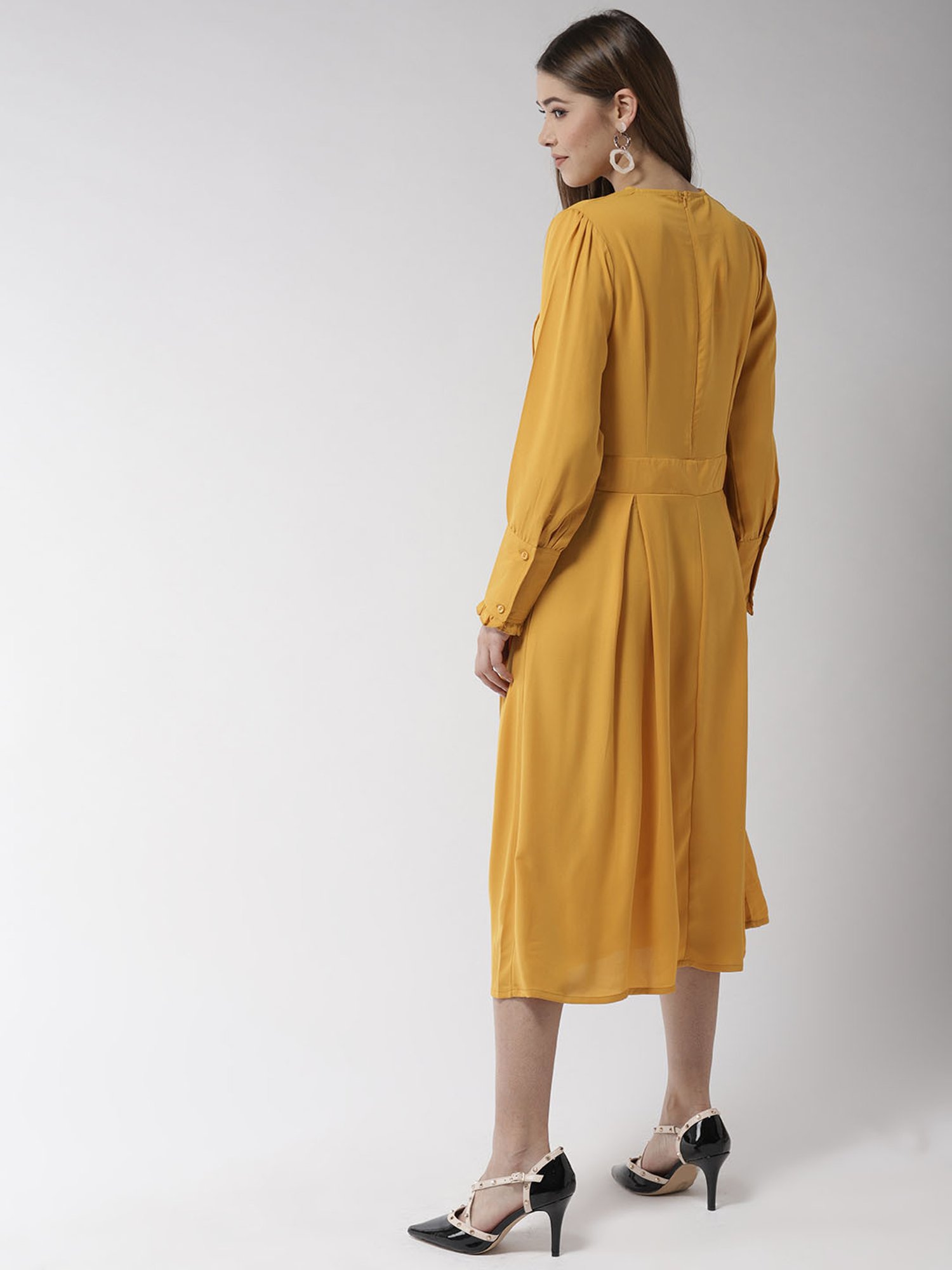 StyleStone Mustard Regular Fit & Flare Dress