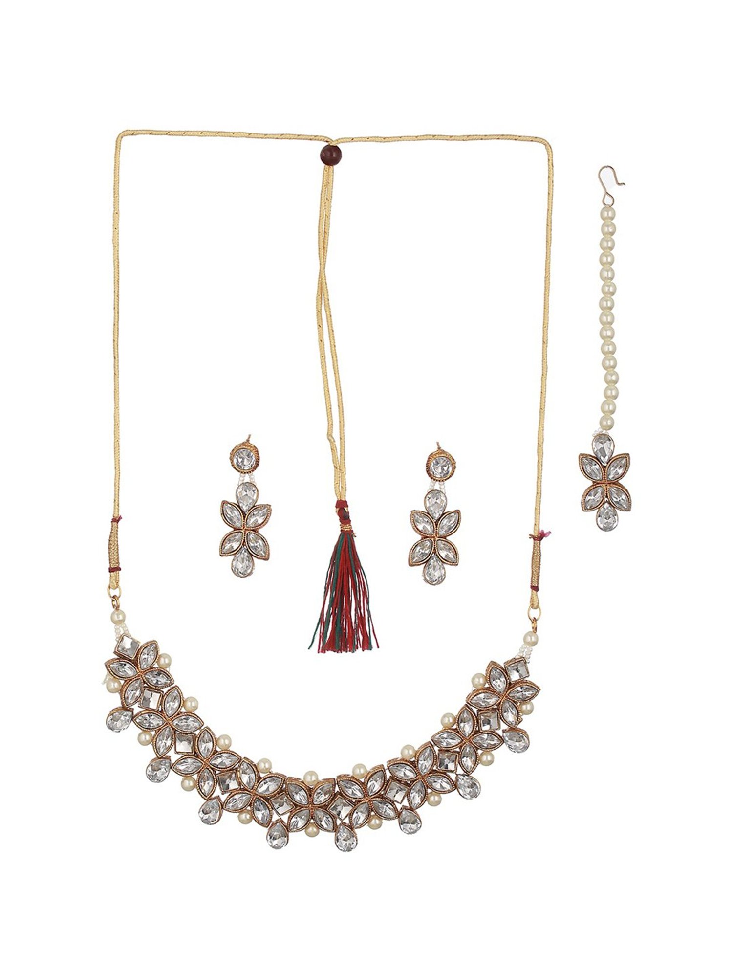Aatmana White Necklace, Maangtikka & Earrings Set for Women