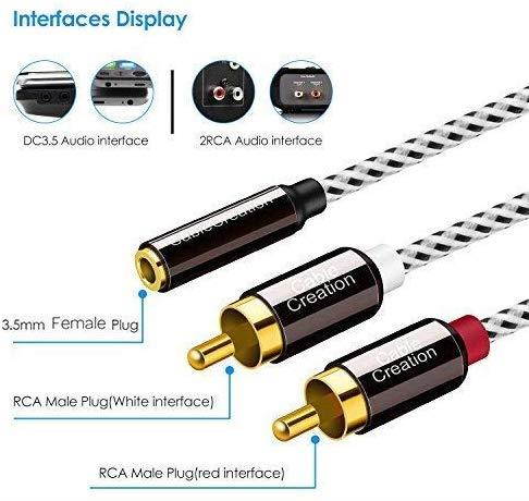 3.5mm to RCA Cable,CableCreation 20CM 3.5mm Female to 2RCA Male Stereo Audio Cable Gold Plated for TV,Smartphones, MP3, Tablets, Speakers,Home Theater,0.75FT