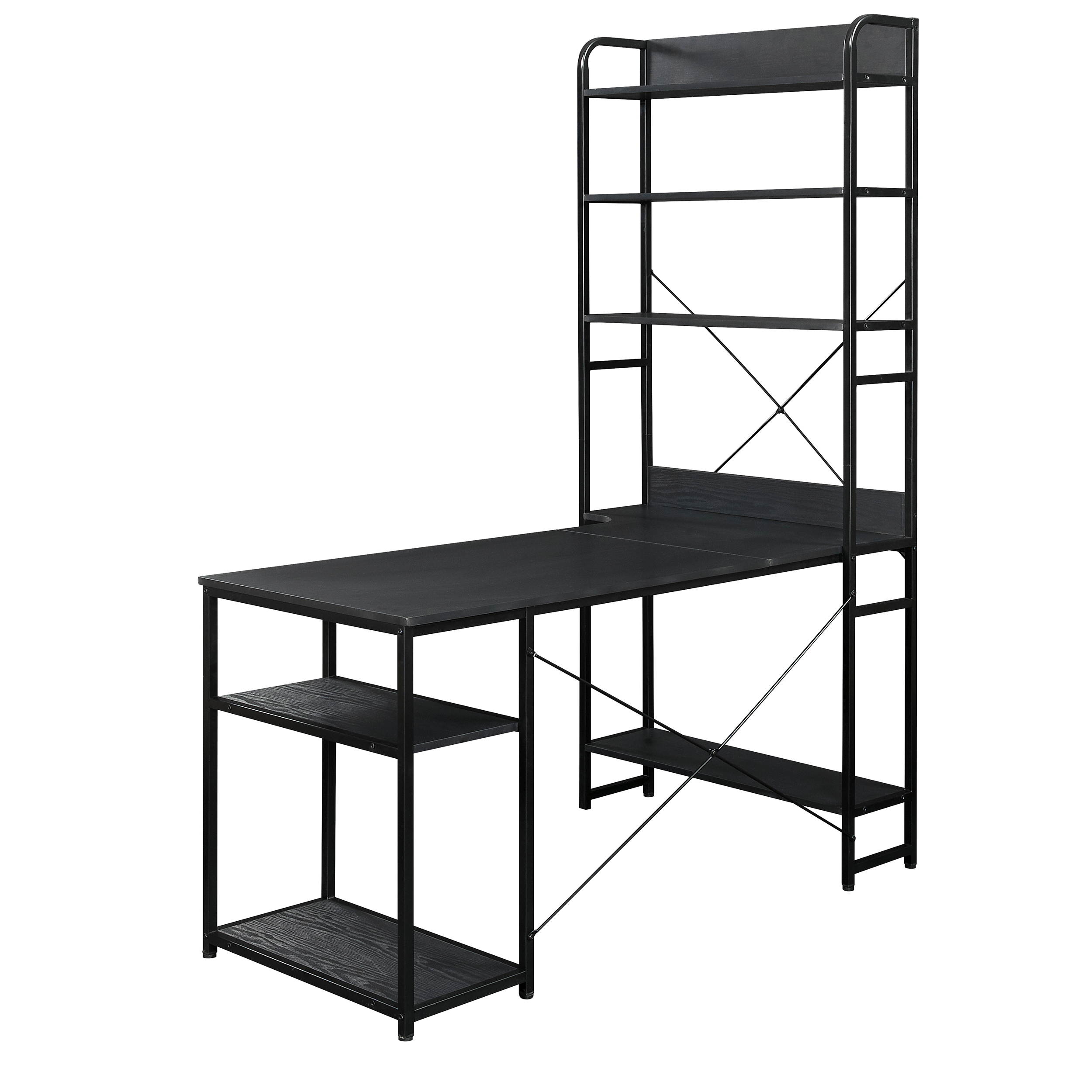 Home Office Computer Desk Gaming Desk with Steel frame and MDF Board 5 Tier Open Bookshelf Plenty Storage Space