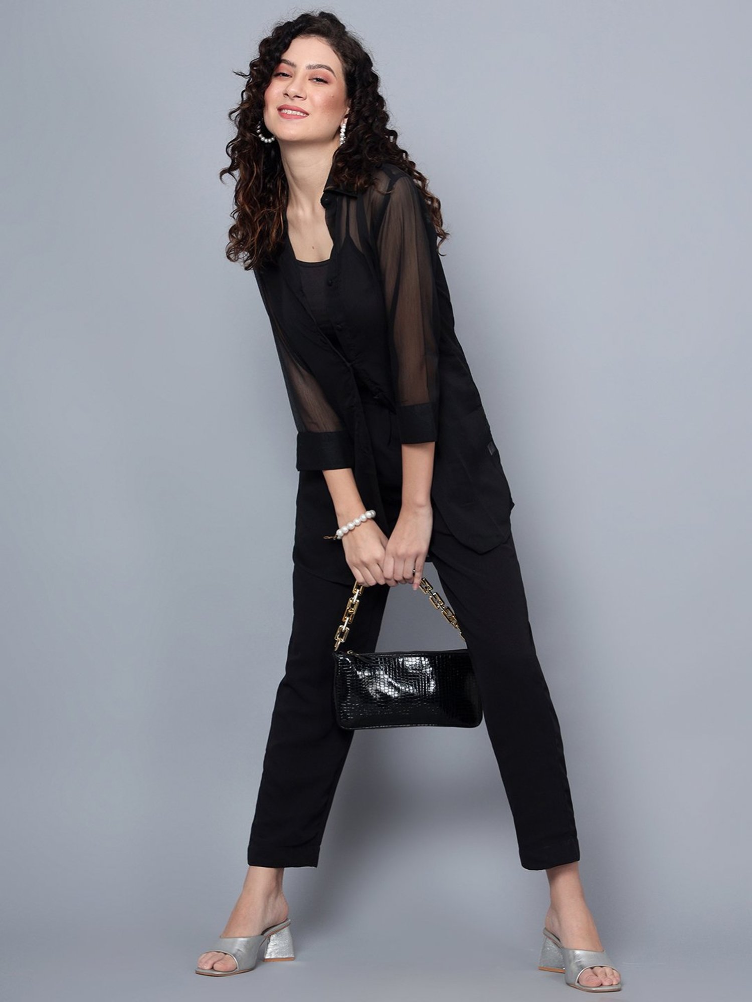 Anvi Be Yourself Black Mid Rise Trousers