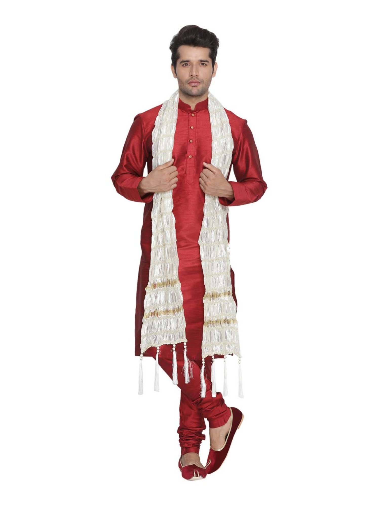 VASTRAMAY Cream Lace Pattern Ethnic Dupatta