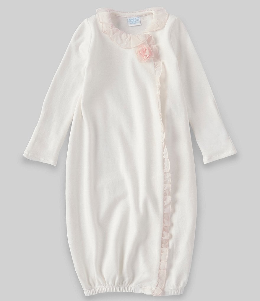 Edgehill Collection Baby Girls Newborn-6 Months Long-Sleeve 3D Rosette Gown