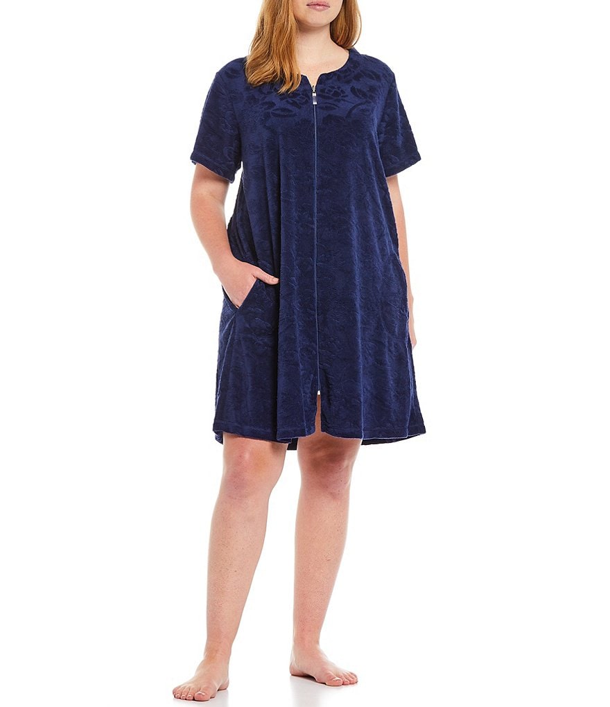 Kate Landry Plus Solid V-Neck Sleeve Midi Lounge Dress