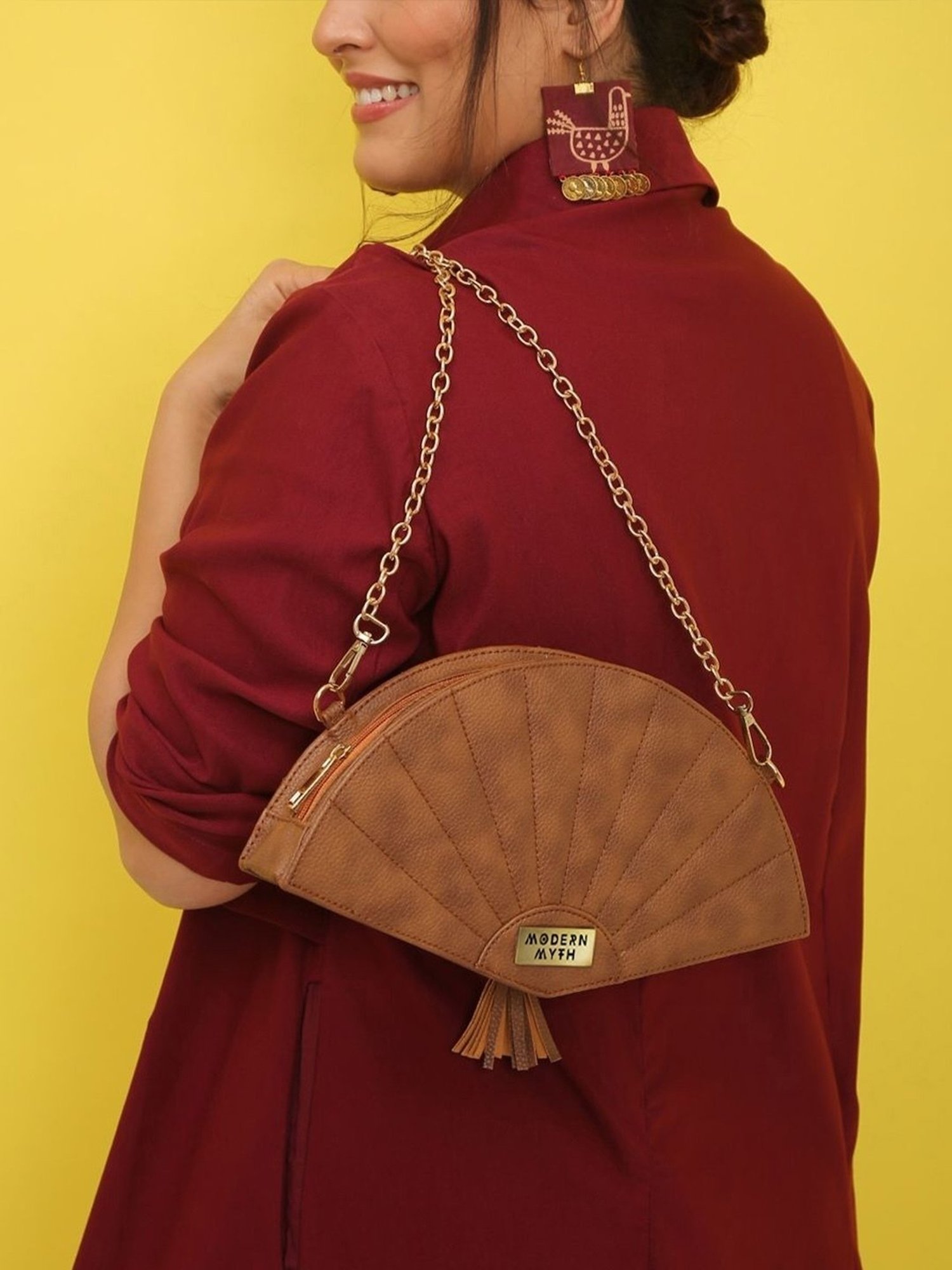 Modern Myth Tan Medium Fan Cross Body Bag