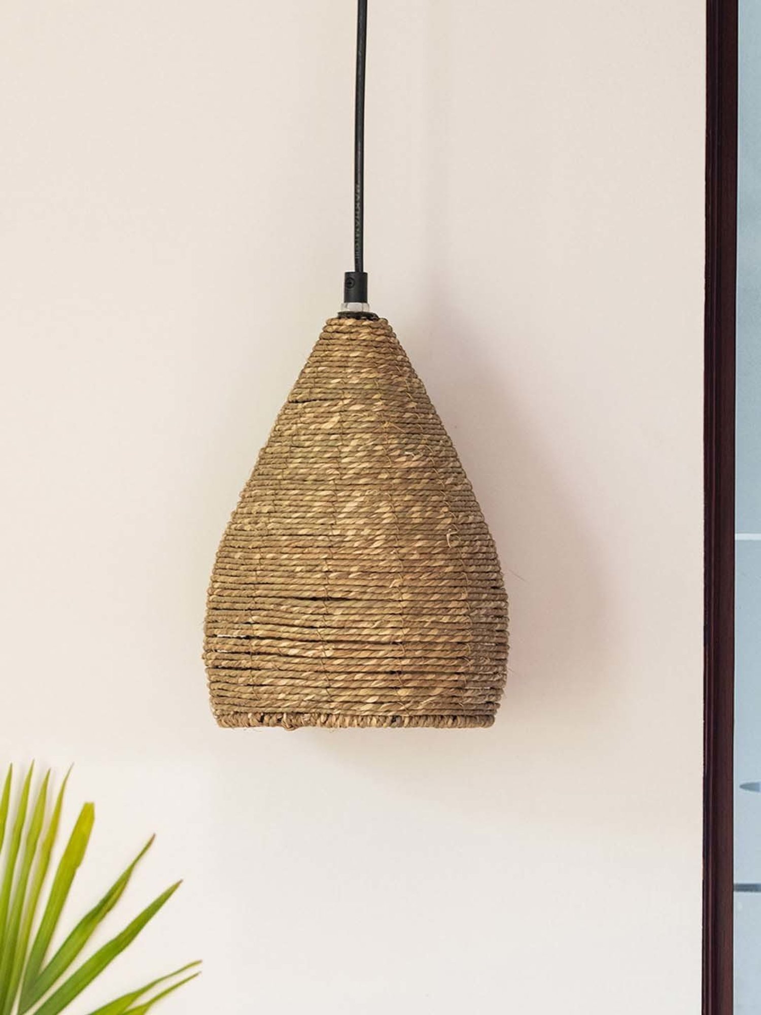 ExclusiveLane Marvels Beige Jute Handwoven Hanging Pendant Lamp